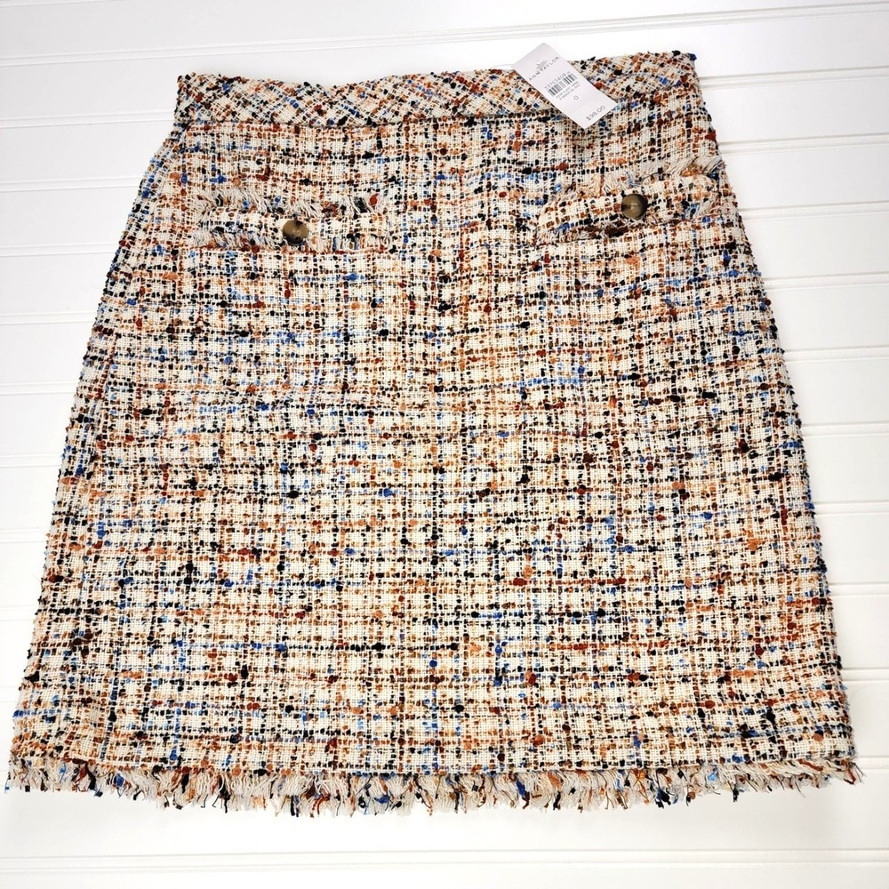 NWT Ann Taylor Skirt Tweed Frayed Hem Mini Skirt Size‎ 0 Womens Multi Color